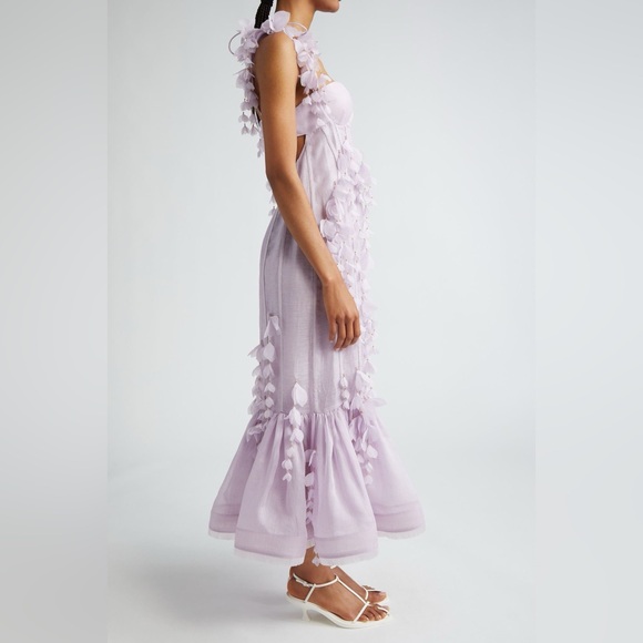 🌸AVAILABLE FOR HIRE 🌸Zimmermann Botanica Silk-Linen Blend Petal Appliqué Dress - Picture 8 of 14